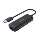 Unitek USB3.0 3-Port Hub + Gigabit Ethernet Adapter, Black Color With Power Port (Micro USB) H1111A