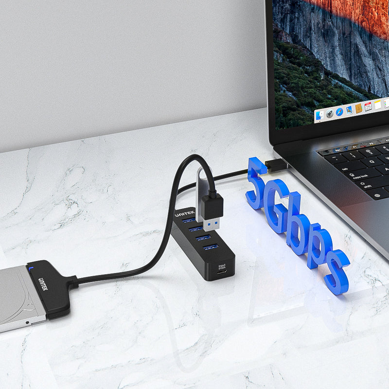 Unitek uHUB Q4 4 Ports USB 3.0 Hub with USB-C Power Port H1117A