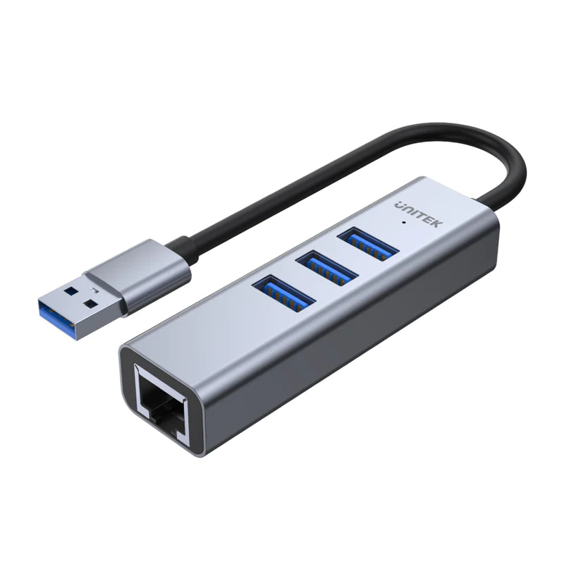 Unitek USB3.0  to 3 Port USB HUB+RJ45 Space Grey Color H1906A