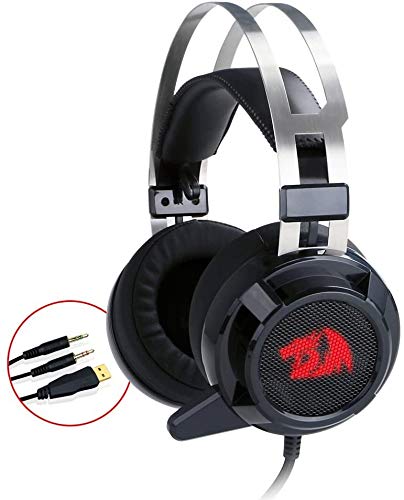 Redragon H301-USB SIREN2 7.1 Channel Surround Stereo Gaming Headset Over-Ear Headphones with Mic Individual Vibration Noise Canceling LED Light