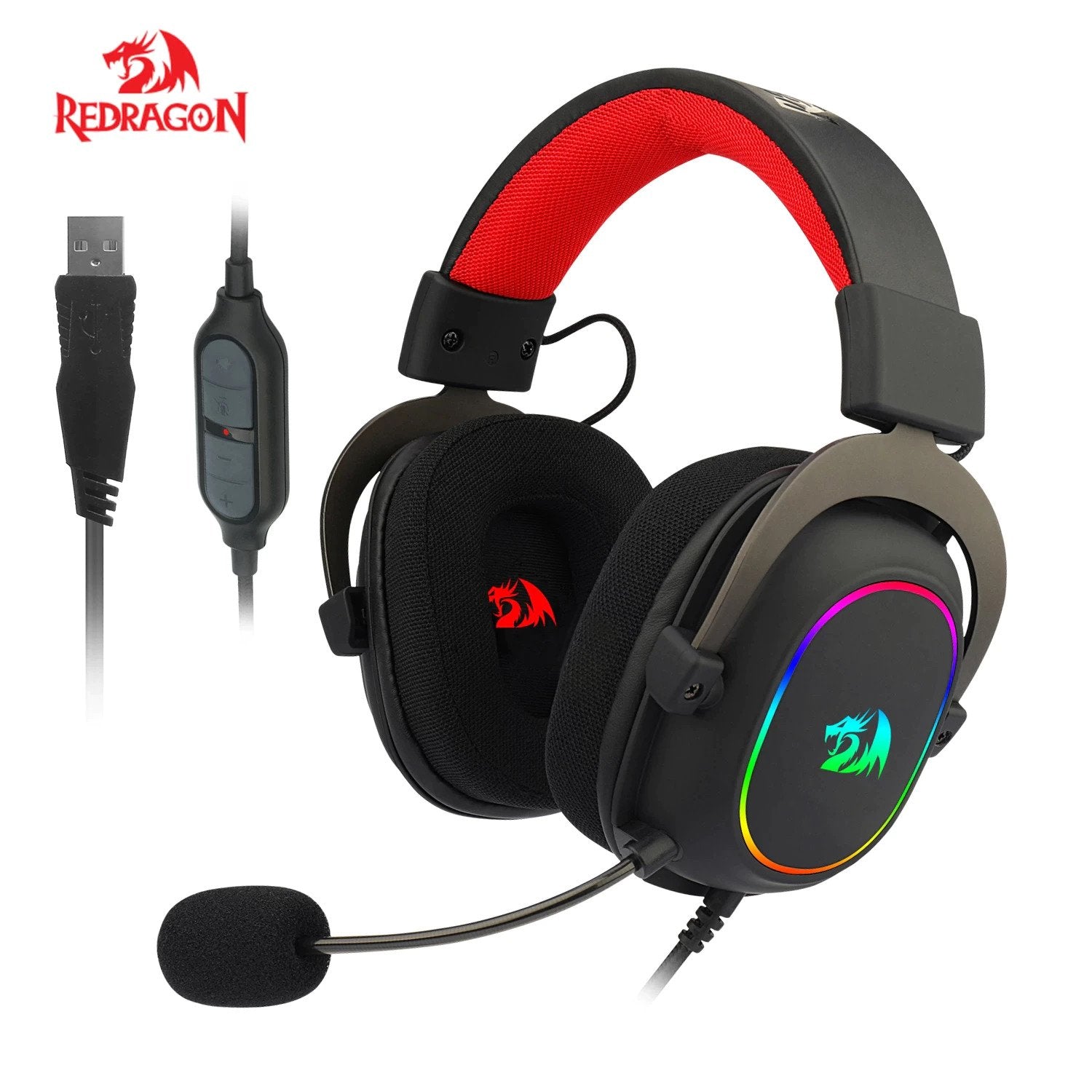 Redragon H510-RGB Zeus X gaming Headphone Microphone Noise cancelling 7.1 USB Surround Computer headset Earphones EQ Controller | Games Redragon H510-RGB Zeus X gaming Headphone Microphone Noise cancelling 7.1 USB Surround Computer headset Earphones EQ Controller | Games
