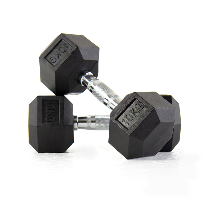 Hex Dumbbells Rubber Coated With Chrome Handle HXD10 (Pair)