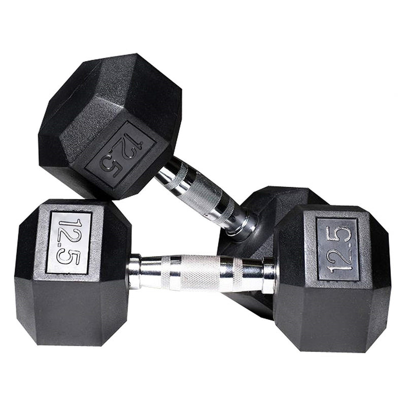 Hex Dumbbells Rubber Coated With Chrome Handle HXD1205 (Pair)