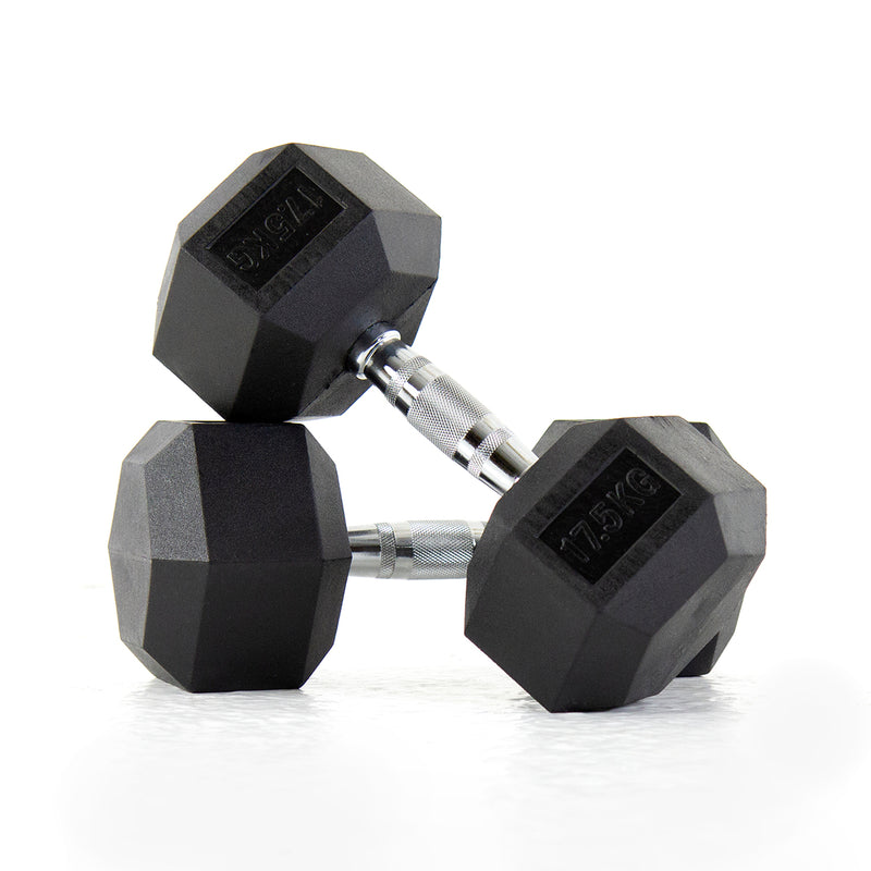 Hex Dumbbells Rubber Coated With Chrome Handle HXD1705 (Pair)