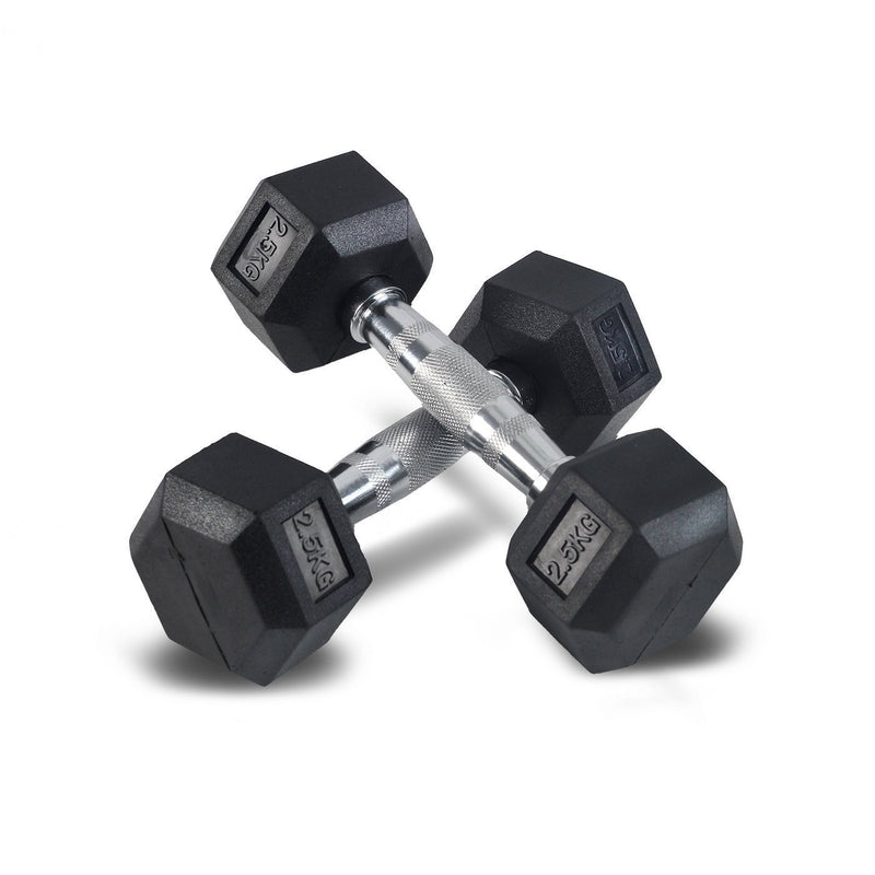 Hex Dumbbells Rubber Coated With Chrome Handle HXD205 (Pair)