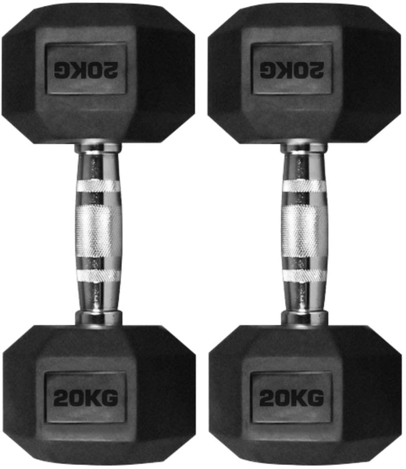 Hex Dumbbells Rubber Coated With Chrome Handle HXD20 (Pair)
