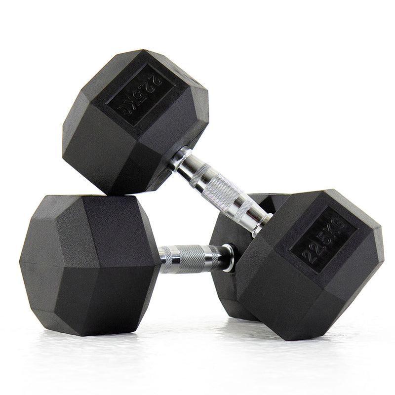 Hex Dumbbells Rubber Coated With Chrome Handle HXD2205 (Pair)
