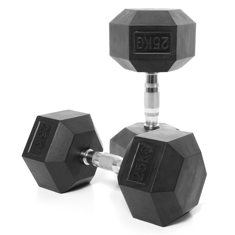 Hex Dumbbells Rubber Coated With Chrome Handle HXD25 (Pair)