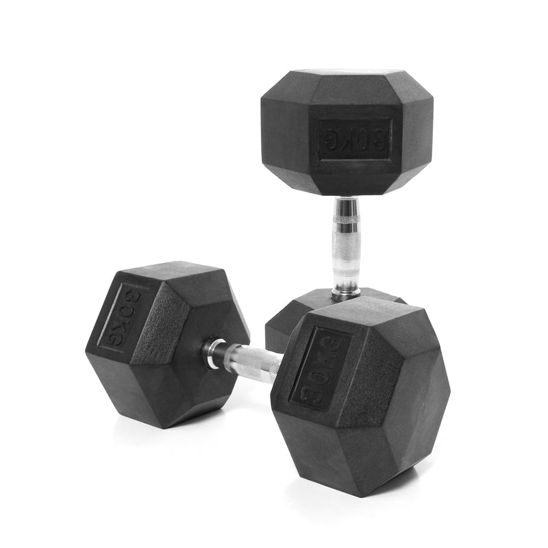 Hex Dumbbells Rubber Coated With Chrome Handle HXD30 (Pair)