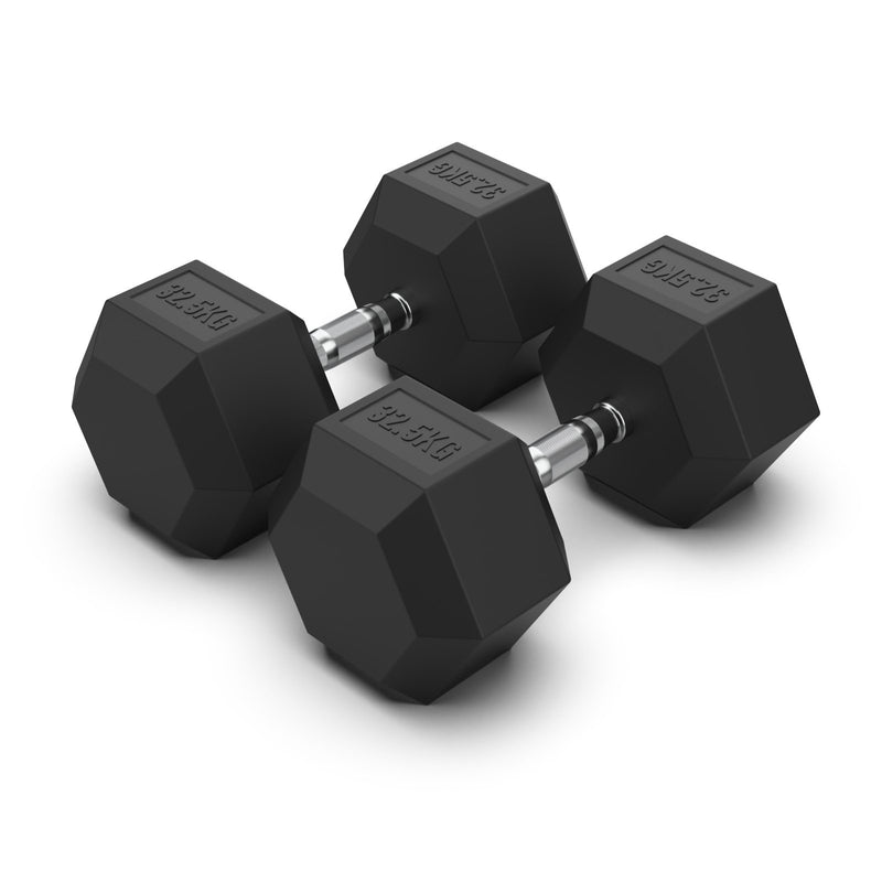 Hex Dumbbells Rubber Coated With Chrome Handle HXD3205 (Pair)