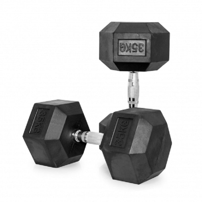 Hex Dumbbells Rubber Coated With Chrome Handle HXD35 (Pair)