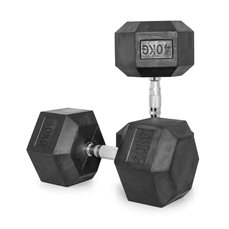 Hex Dumbbells Rubber Coated With Chrome Handle HXD40 (Pair)