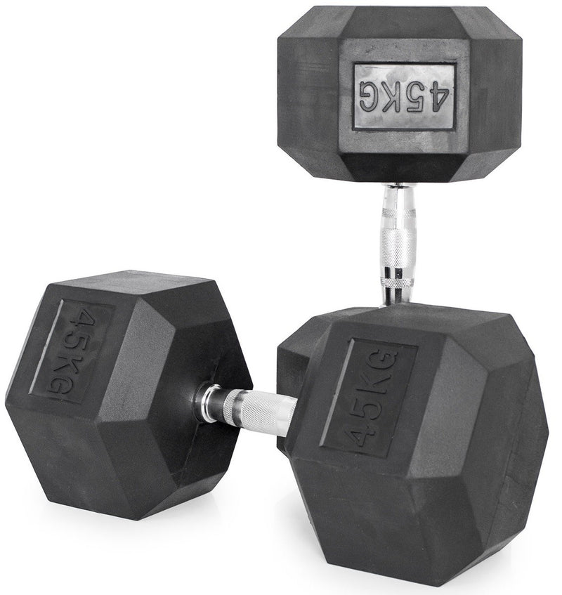 Hex Dumbbells Rubber Coated With Chrome Handle HXD45 (Pair)