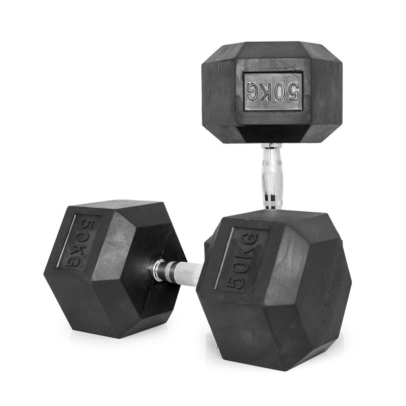 Hex Dumbbells Rubber Coated With Chrome Handle HXD50 (Pair)