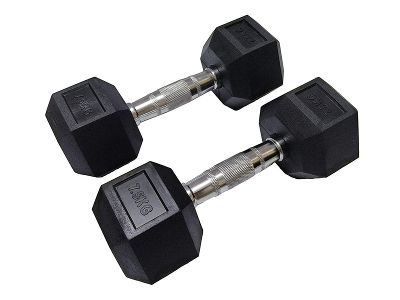 Hex Dumbbells Rubber Coated With Chrome Handle HXD705 (Pair)