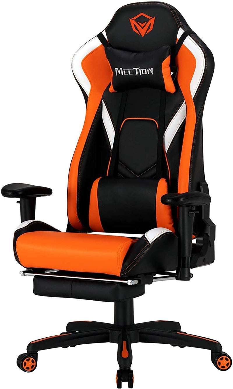 Meetion Fully Featured Reclining Gaming Chair with Footrest Black+Orange MT-CHR22