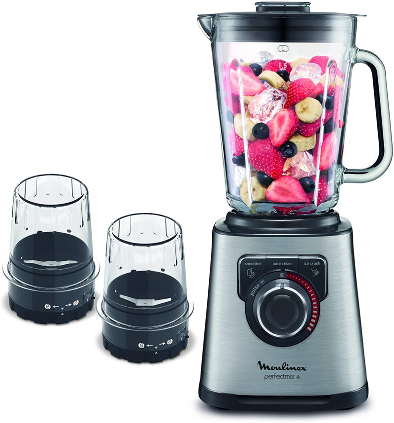 Moulinex Perfect Mix 2 Litre Blender with Grinder and Grater Accessories 1200 Watts Black/Silver Plastic/Glass LM815D27