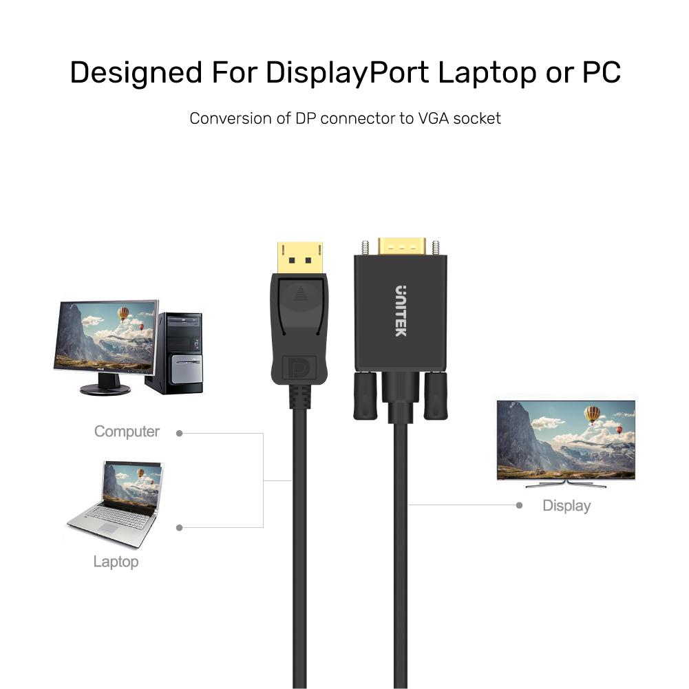 Unitek 1.8M DisplayPort to VGA Male Cable Y-5118F | Computer Accessories Unitek 1.8M DisplayPort to VGA Male Cable Y-5118F | Computer Accessories
