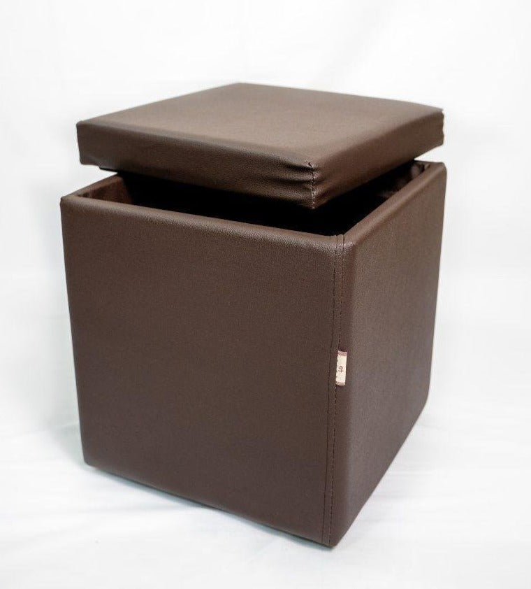 Ottoman Cube Brown with Storage Leatherette