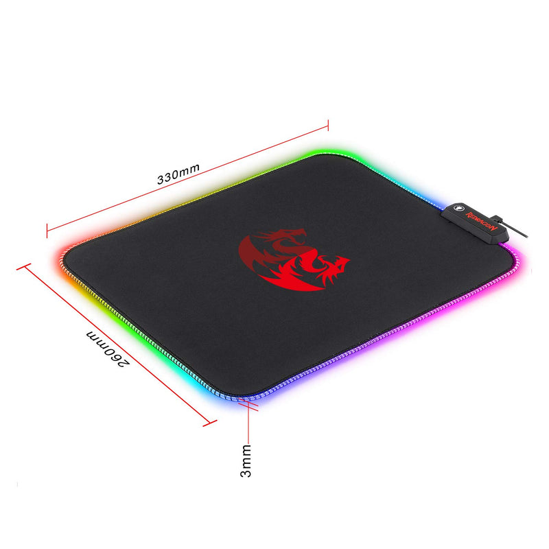 Redragon P026-RGB Pluto LED Large Gaming Mouse Pad Soft Matt with Nonslip Base Stitched Edges 330 x 260 x 3mm