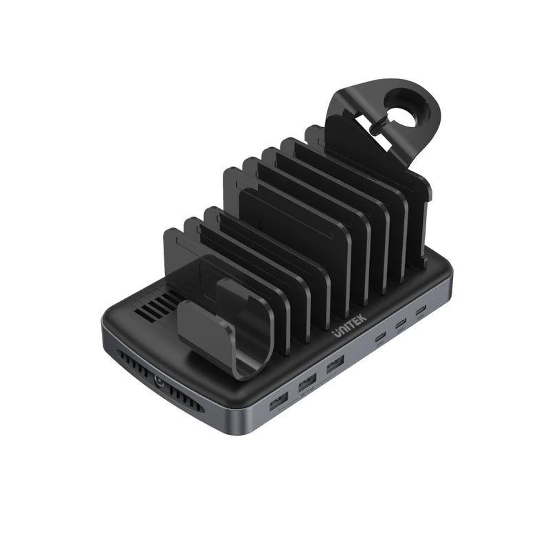 Unitek 120W USB 6-Port Charging Station (3*USB-A 2.4A + 2*USB-C PD 20W + USB-C PD 60W), 20V6A Power Adapterm Extra stand for Watch, Black P1207A