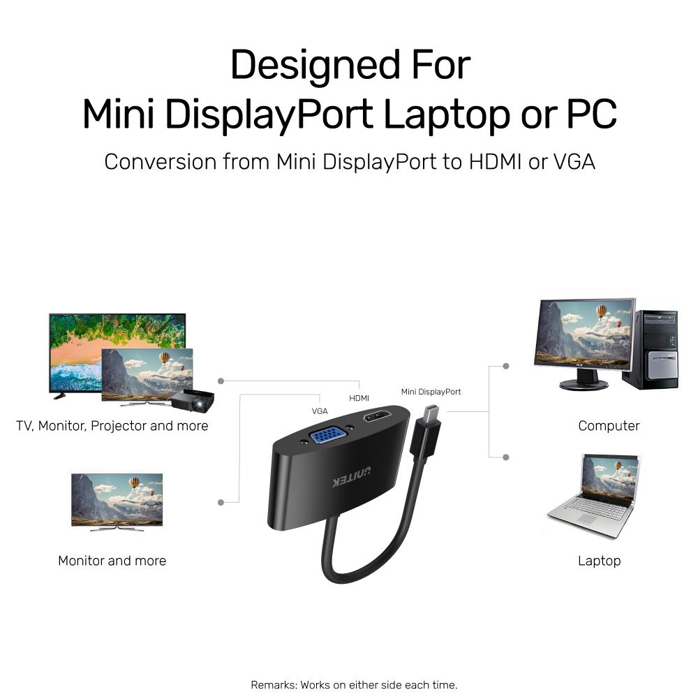 Unitek Mini DisplayPort to VGA + HDMI Converter Y-6328BK | Computer Accessories Unitek Mini DisplayPort to VGA + HDMI Converter Y-6328BK | Computer Accessories