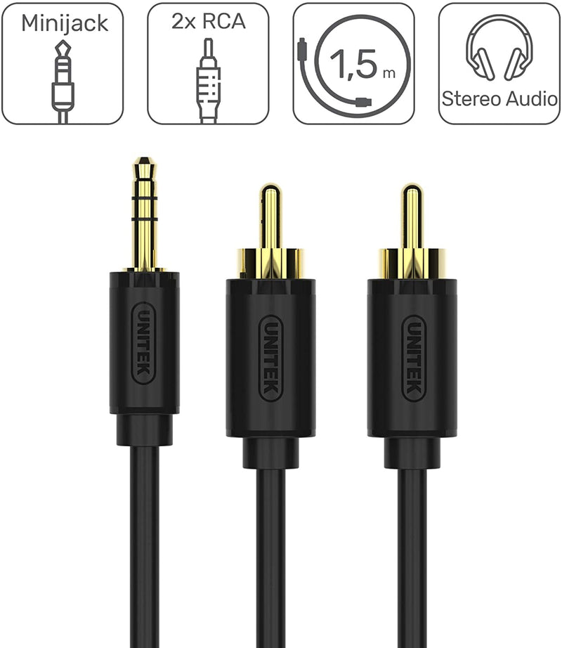 Unitek 1.5M, 3.5MM AUX to 2 RCA Cable Y-C938BK