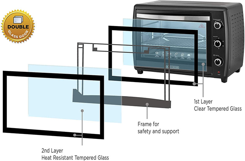 Black & Decker 70L Double Glass Multifunction Toaster Oven With Rotisserie For Toasting/Baking/Broiling TRO70RDG-B5