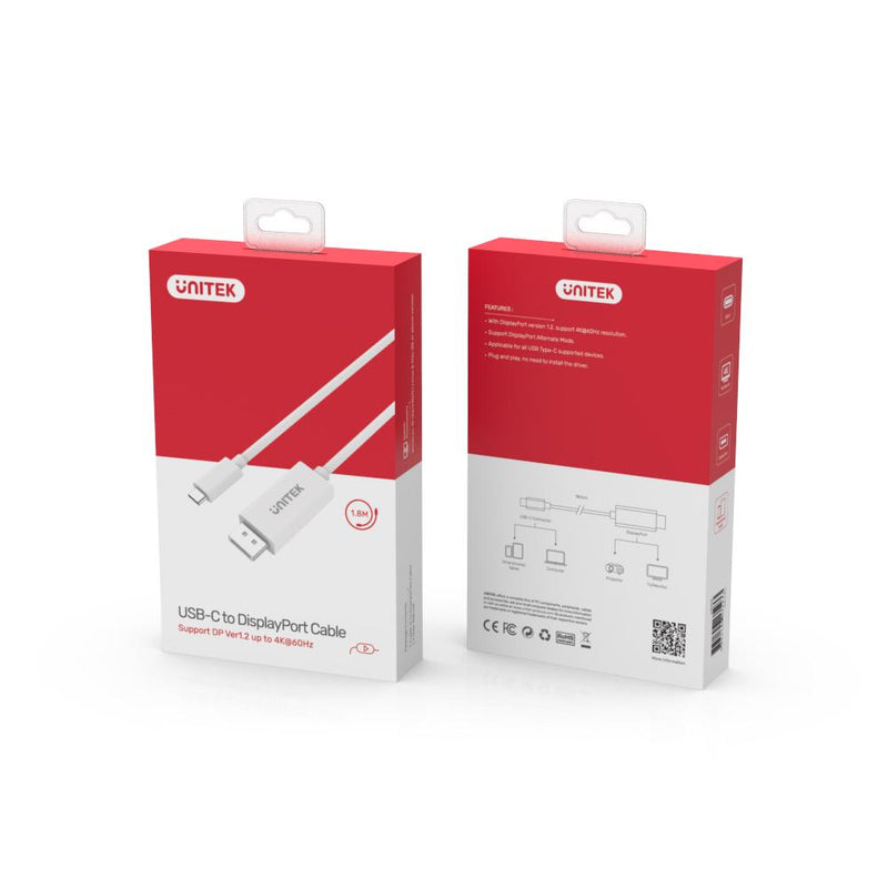 Unitek USB3.1 Type-C to DisplayPort (4K) Cable 1.8m White V400AWH