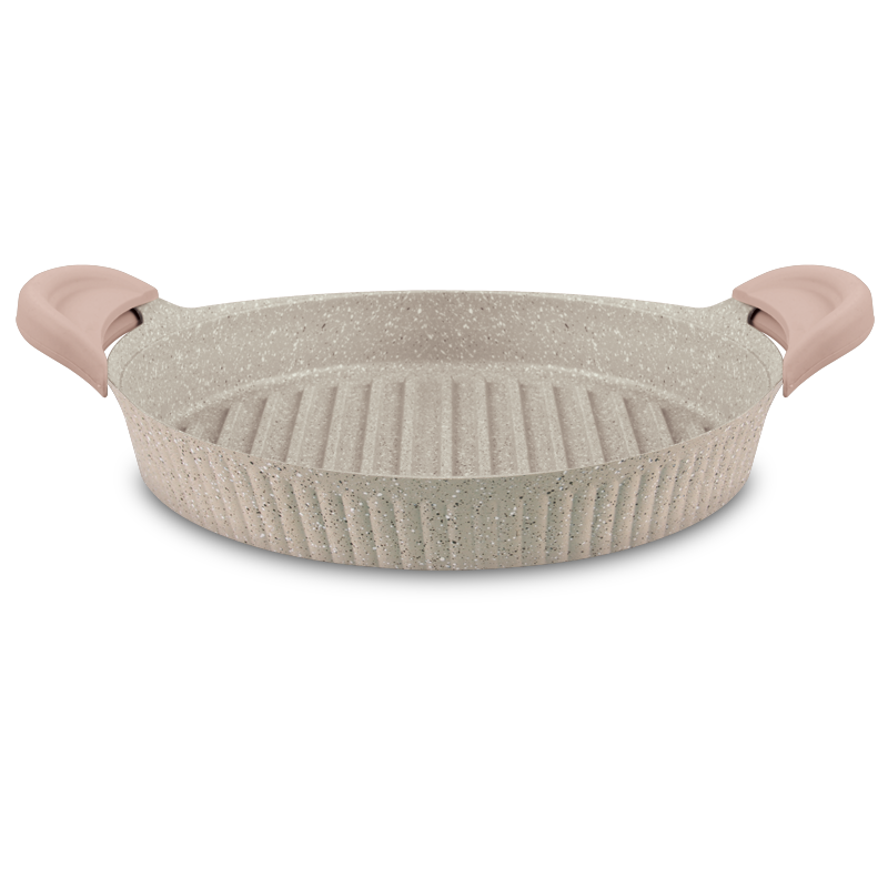 Vague Beige Shallow Grill Pan 28 cm with 2 Silicone Handle Covers