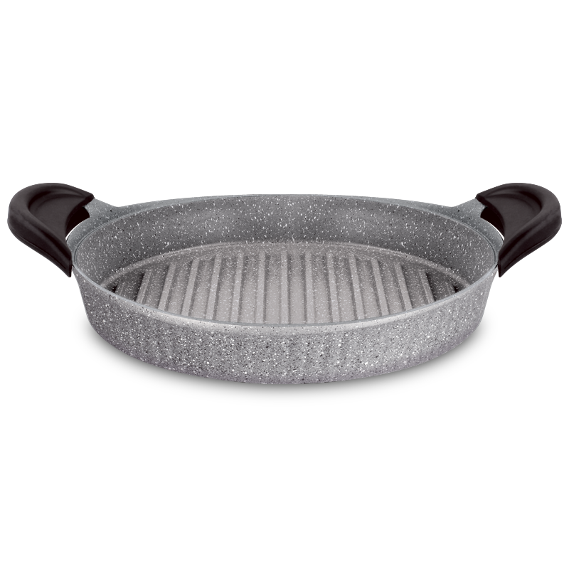 Vague Grey Shallow Grill Pan 28 cm with 2 Silicone Handle Covers
