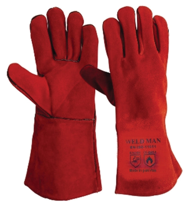 Weldman Model RG-01 Welding Leather Gloves  Red With Piping 82GLOV-WM-R