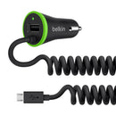 Belkin 3.4A Car Charger with USB Port + Coiled Micro USB Connector F8M890bt04-BLK