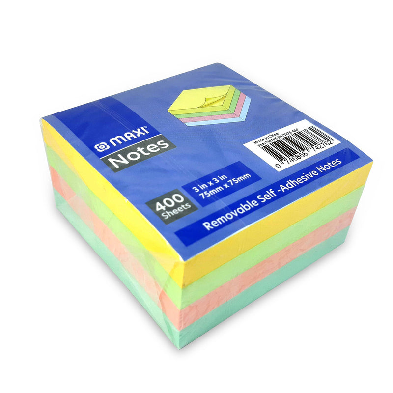 Maxi Sticky Notes Assorted Colors Cube 75mm x 75mm  400 Sheets