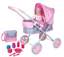 Pram With 36cm 14" Soft Baby, Beauty Bag And Accessories