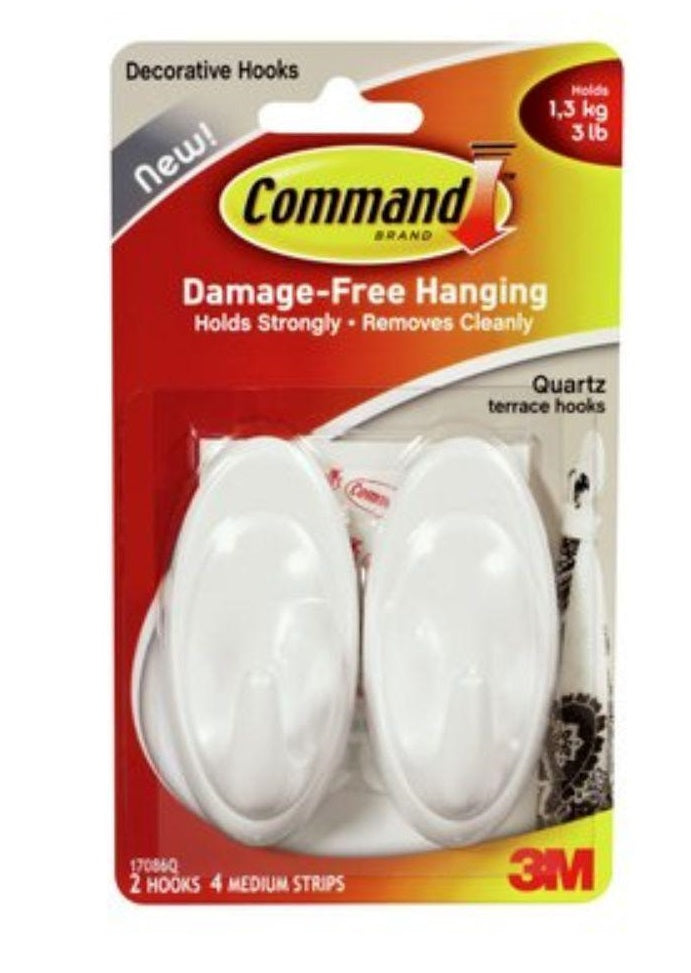 Command Quartz Terrace Hooks/Strips Regular 3M